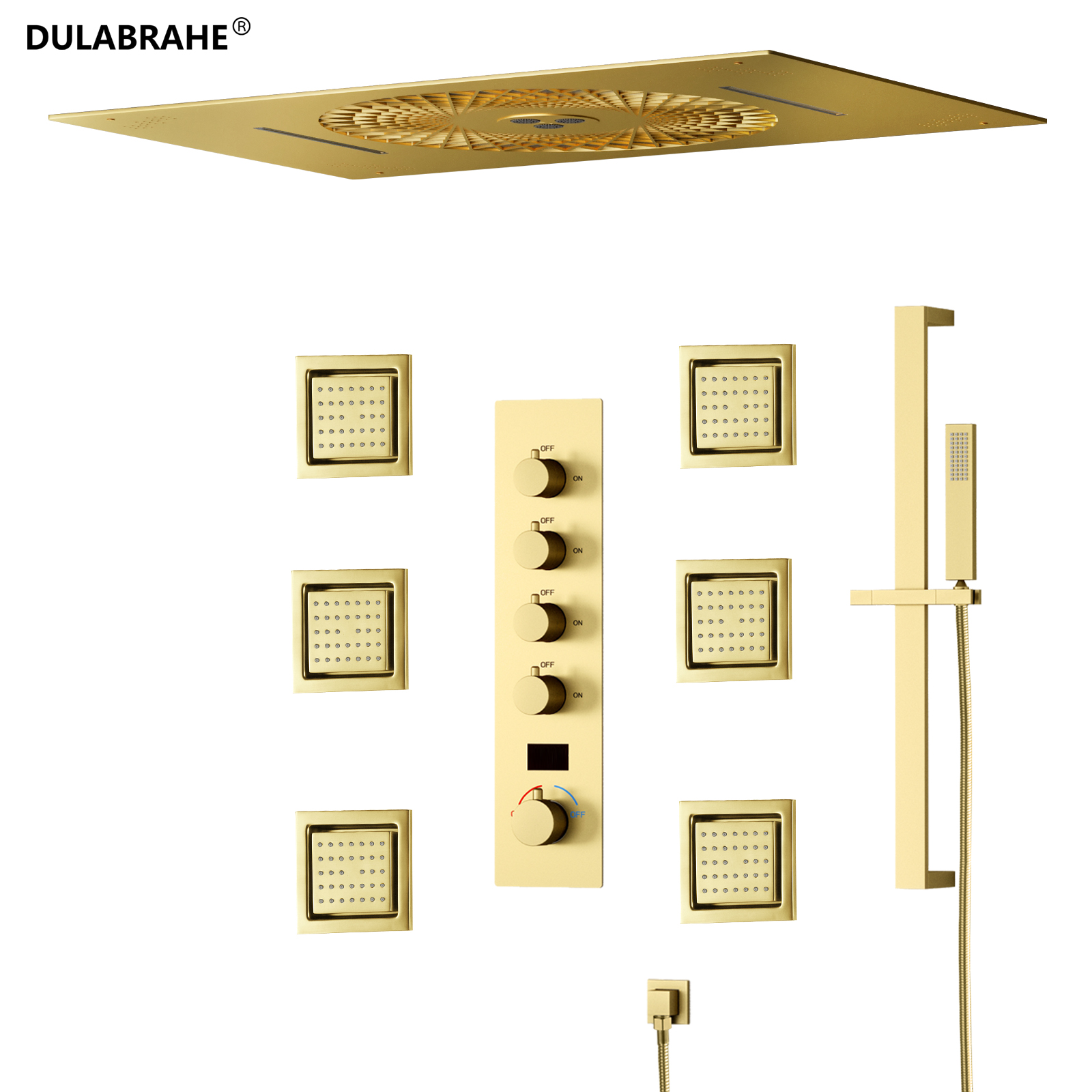 DULABRAHE60x40.5CM Sky City LED Hot & Cold Flow Shower Set System Water Column Waterfall Shower Music Bathtub Set