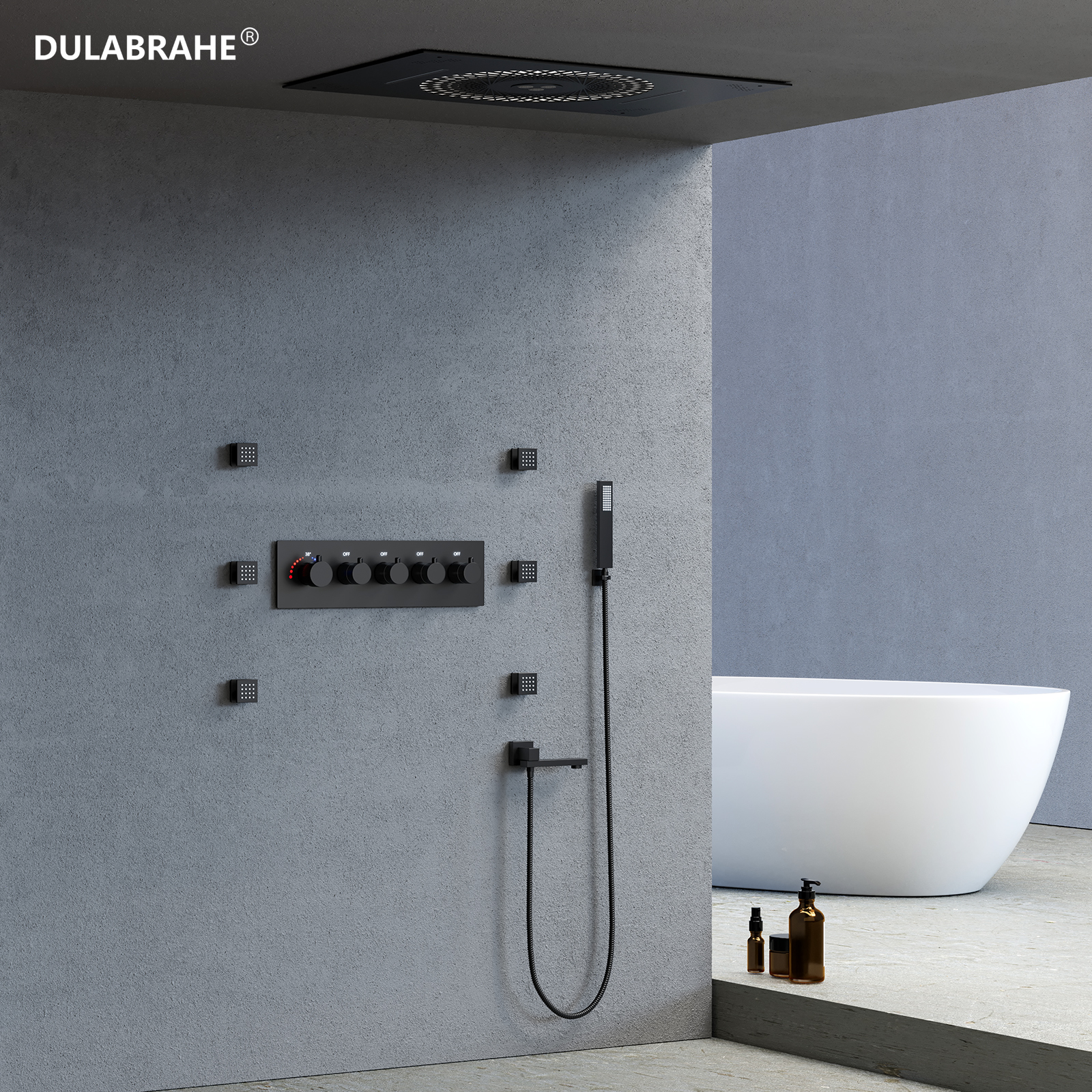 2024 New Sky City LED Bluetooth Music 60x40.5CM Ceiling Shower Head Set Bathroom Thermostatic Faucet Bath Shower