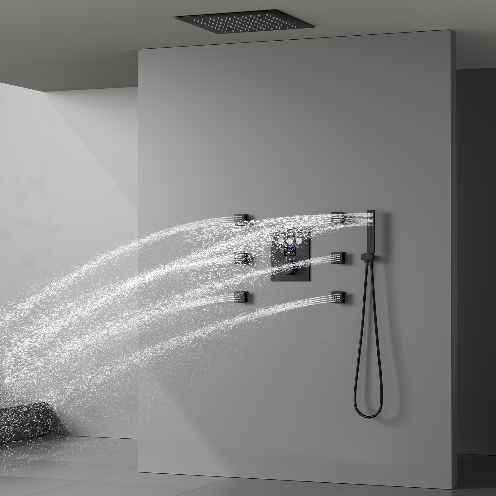Thermostat 64 LED Color Rain Shower System 3 Function Buttons Digital Display Shower Valves Faucet Set