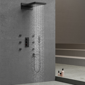Black Shower Head Set Rain Gauge Bathroom Wall Mounted Brass Faucet Bathtub Waterfall Shower Faucet System