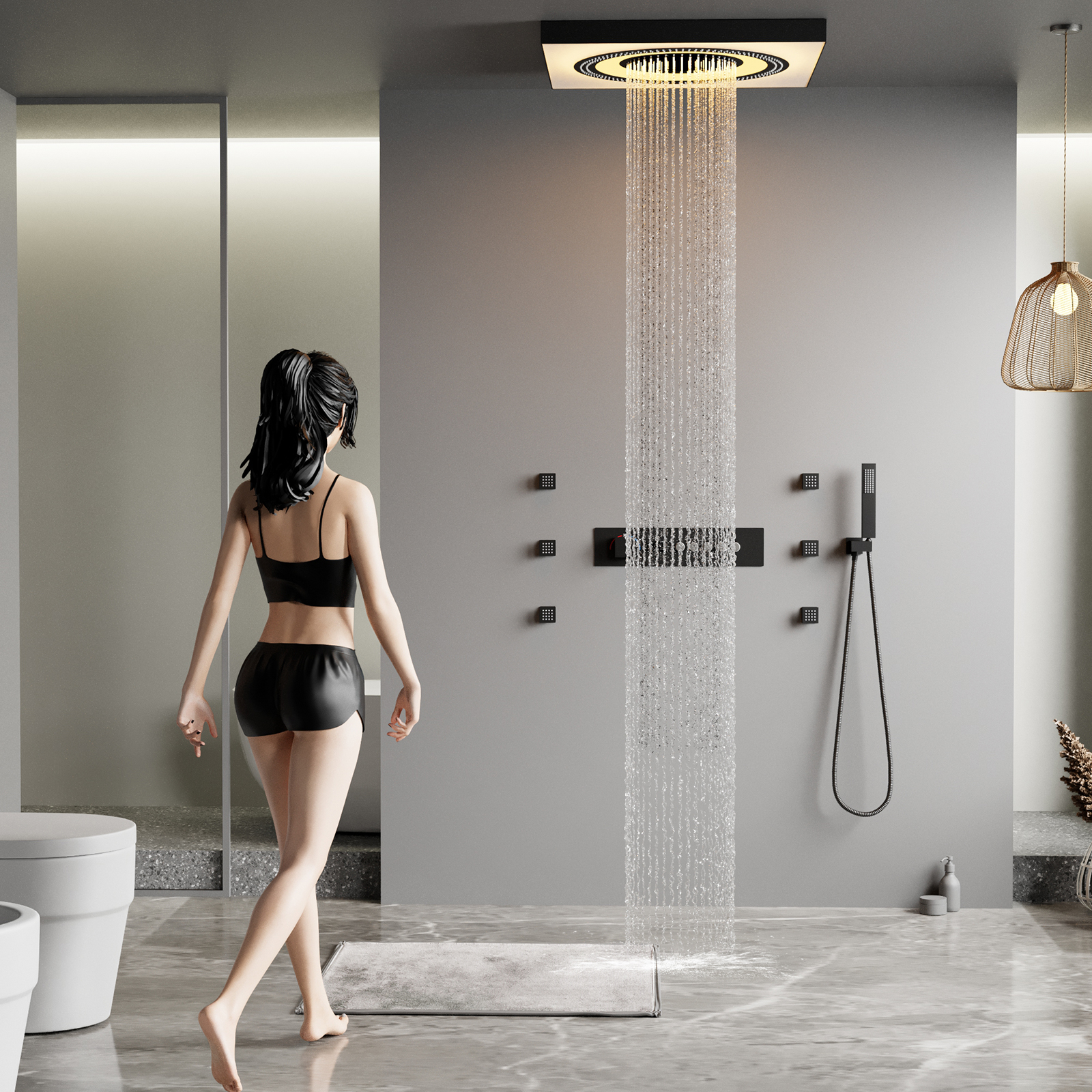 Remote Control LED New Shower Head Music Button Digital Display Rain Shower Head Brass Set