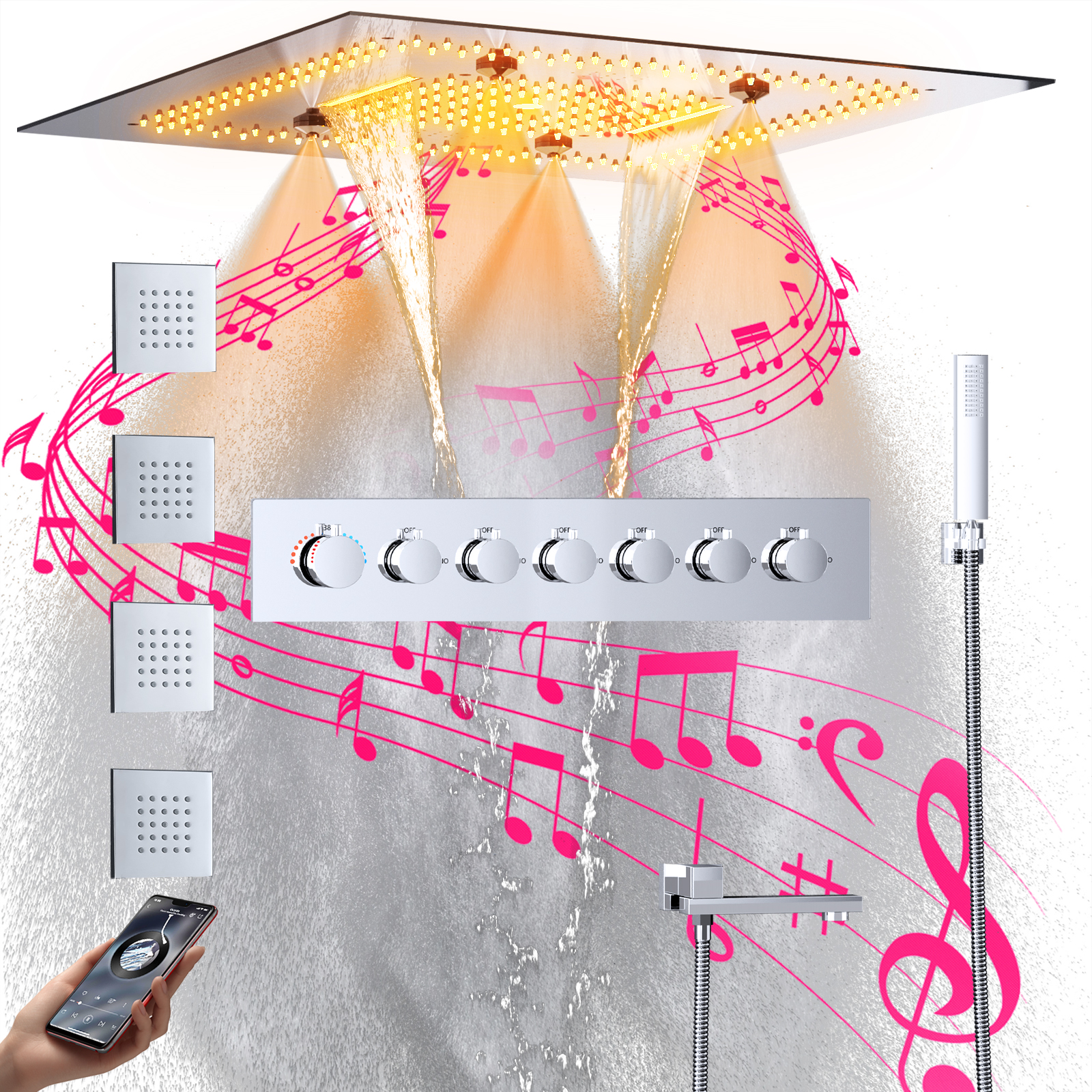 Shower Tap Set Bathroom 18" Rain And Spa Fog Ceiling Showerhead with Thermostat Shower Valve Body