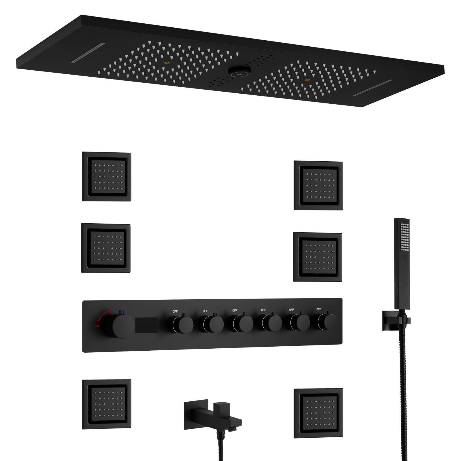 900X300MM Matte Black Bluetooth Music LED Shower Valve System Is Divided into Hidden Shower Set