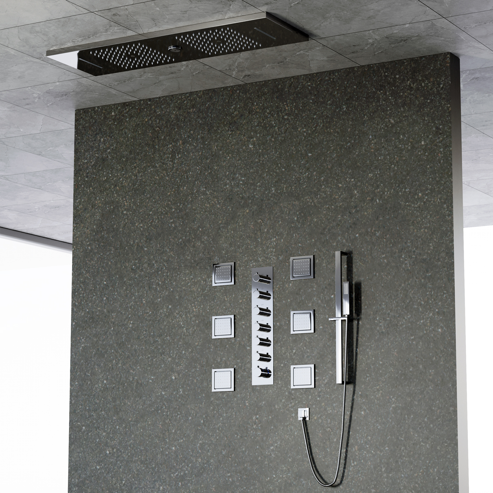 Bath Spa Shower Faucet Rain Waterfall Shower Recessed Ceiling Shower Head Set with Body Jets