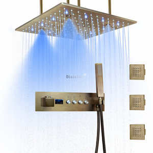 Luxury Bathroom 40*40CM Rain Mist Temperature Controlled Colorful Rain LED Shower Head With LED Digital Display