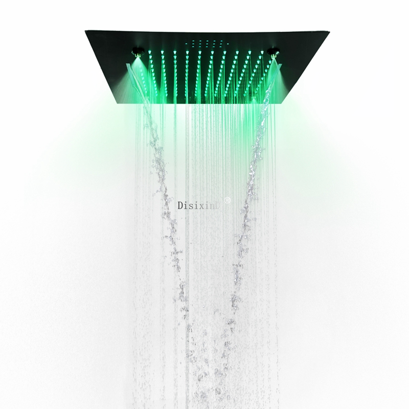 Matte Black 3 Function 500*500mm LED Bathroom Shower Head with Music Speaker Waterfall Shower System