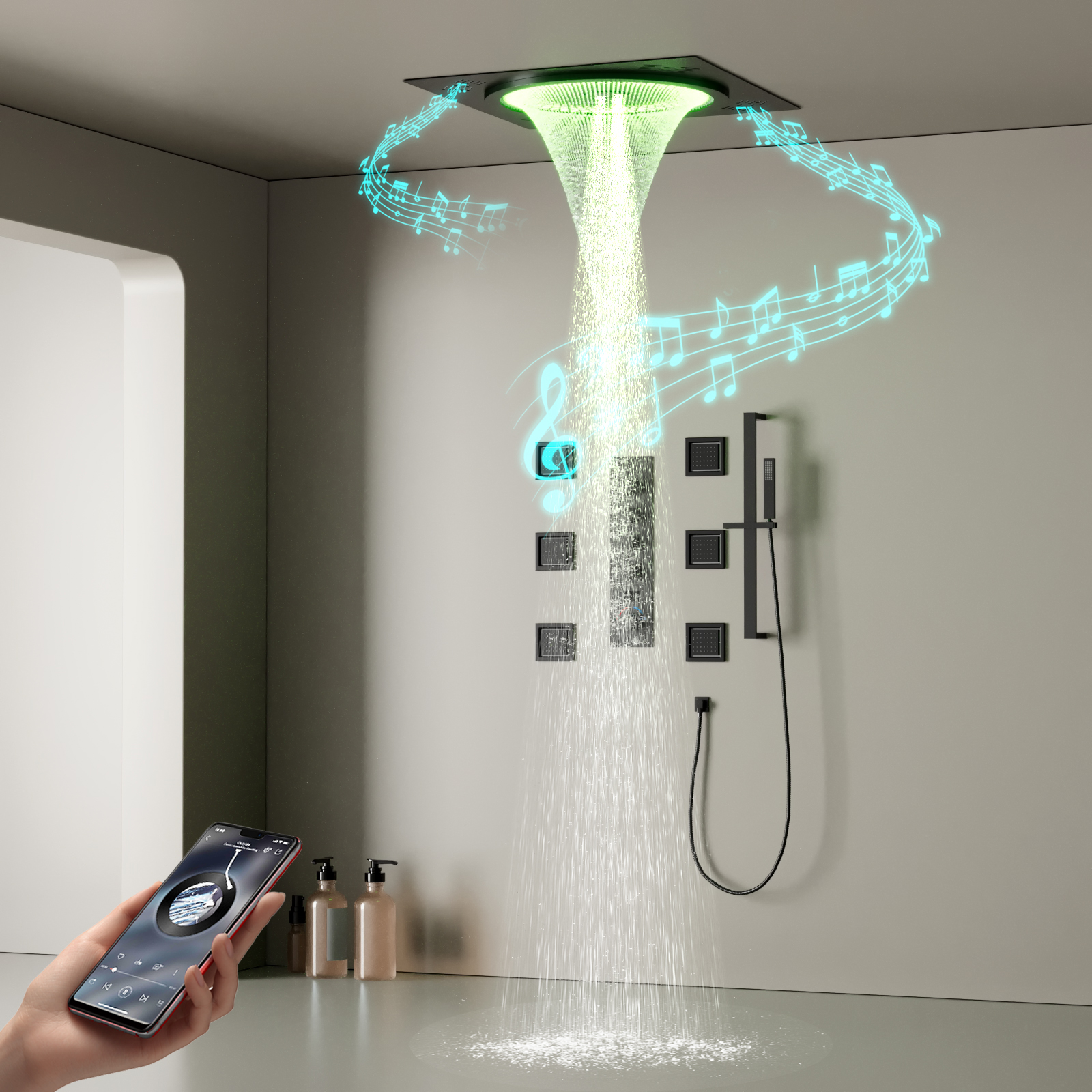DULABRAHE's New Design Deluxe Digital Display 5-function Shower Head with LED And Music Shower Head Faucet