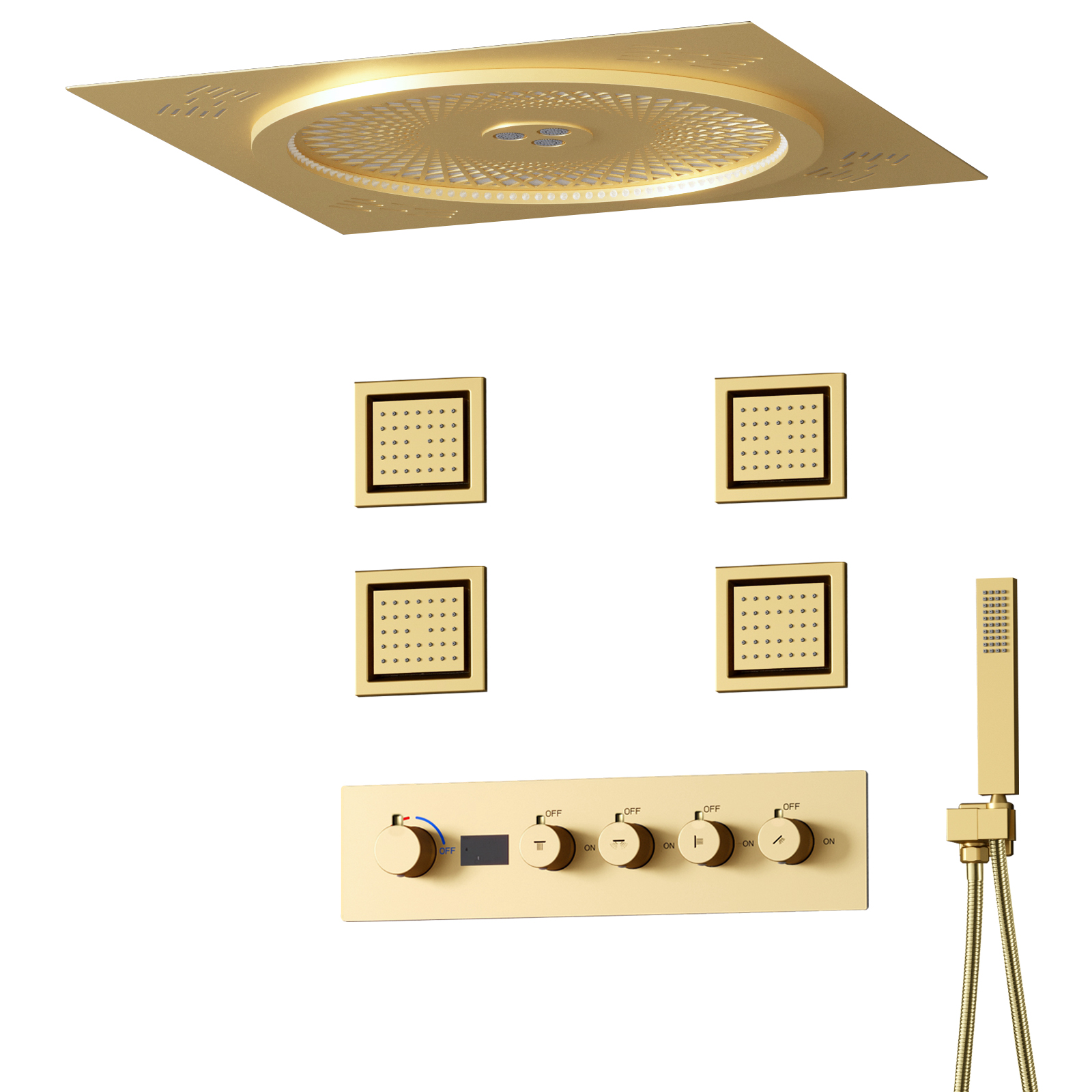 New Design Deluxe Digital Display 5 Features Shower Head Rain Shower with LED And Music Wall Mounted Shower Faucet Set