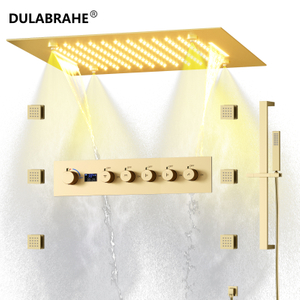 Brushed Gold Hidden Shower Set Wall Mounted Rain Shower Head Luxury Shower Valve Mixer Combo