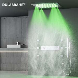 5-feature Luxury Bathroom Shower Faucet Chrome-plated Glitzy LED Wall-mounted Hot & Cold Shower Rain Set with Music