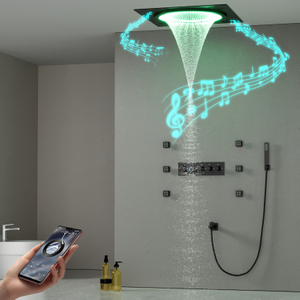 Bathroom LED Music Rain Column Suspended Ceiling Shower Head Concealed Square Shower Head Set