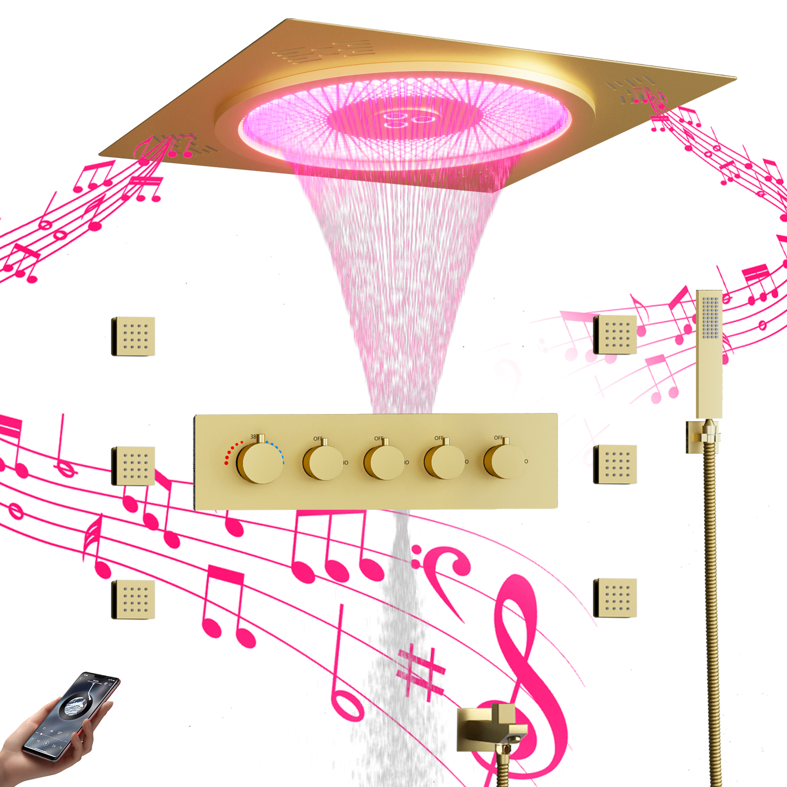 Popular Ceiling LED Shower Head Set Smart Music Shower Head Faucet Rain Water Column Shower System