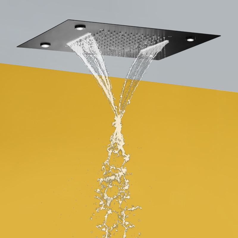 Matte Black Shower Head 50X36 CM LED 7 Colorful Bathroom Embed Ceiling Bifunctional Waterfall Rainfall