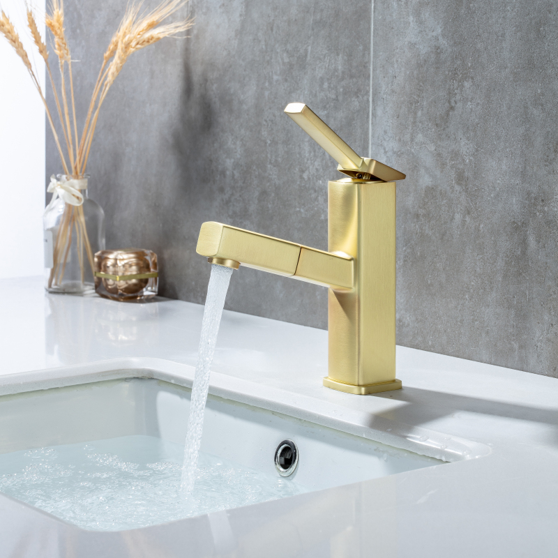 Brushed Gold Polished High Quality Pull Out Faucet Basin Faucet Bathroom Hot And Cold Faucet Sink