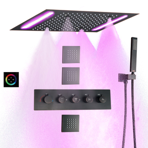 Oil Rubbed Bronze Thermostatic Shower Faucet Set With LED Modern Bath & Shower Panel 14 X 20 Inch Ceil Rain Shower Head