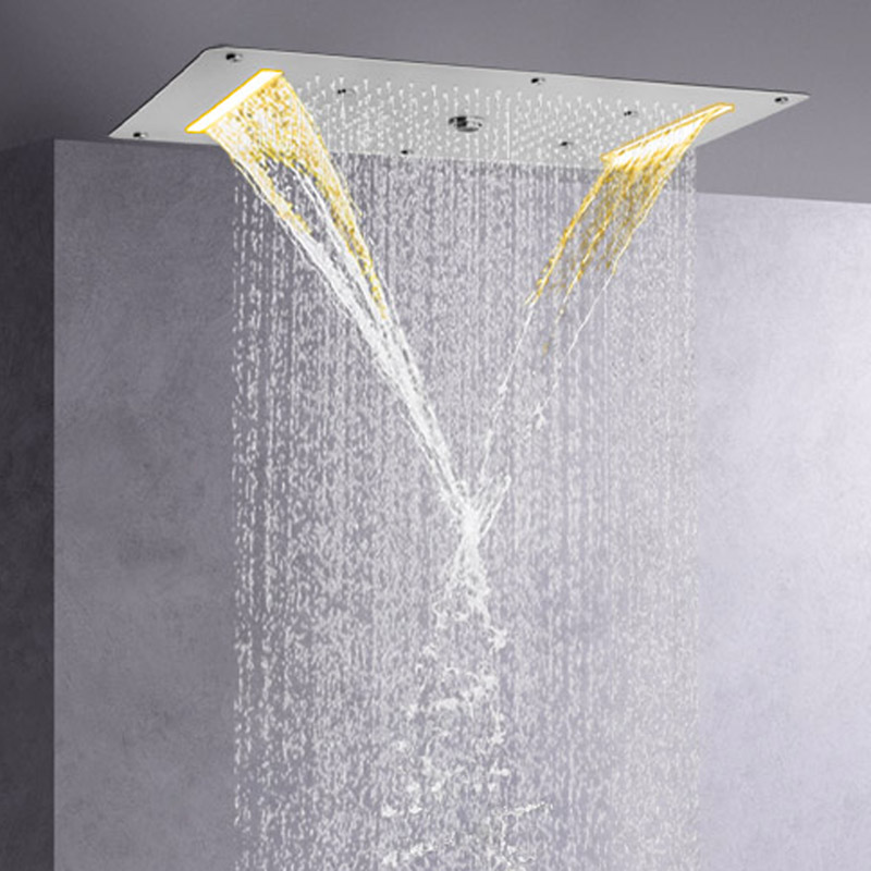 Brushed Nickel 70X38 CM Bathroom LED Shower Faucets Embed Ceiling Multi Function Shower Waterfall Rainfall