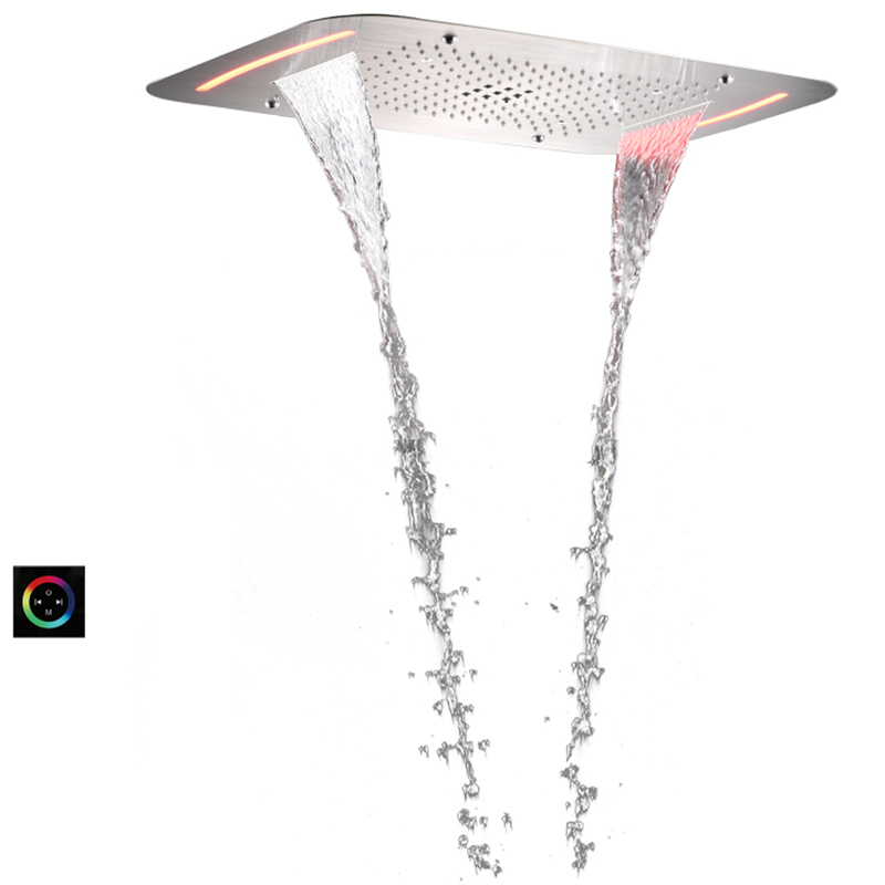Brushed Nickel Shower Mixer 71X43 CM Bathroom Rainfall Waterfall Atomizing Bubble With LED Control Panel