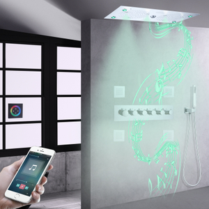 620*320 Mm Chrome Polished Thermostatic LED Bathroom Bath Music Rainfall Shower Faucet Set
