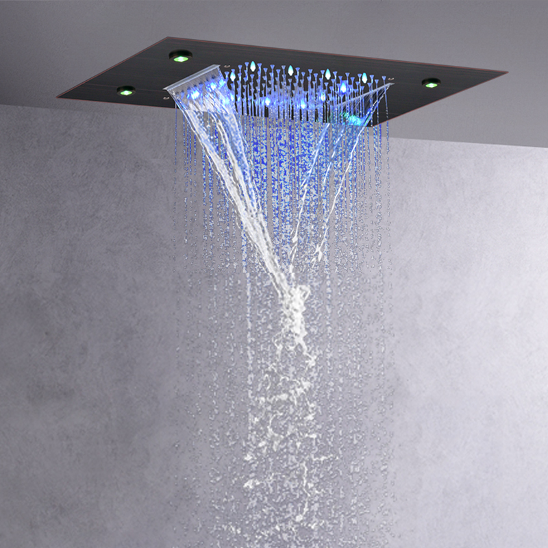 European Style Oil Rubbed Bronze 50X36 CM Rain Shower Faucets 7 Colors LED Bathroom Waterfall Rainfall