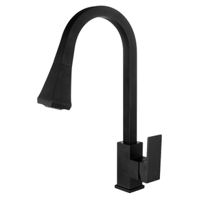 Contemporary Luxury Frosted Black Sink Bifunctional Kitchen Mixers Pull Out Single Handle