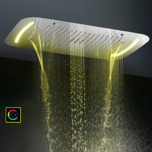 Chrome Polished 71X43 CM Shower Faucets With LED Control Panel Bathroom Massage Shower Waterfall Atomizing Bubble Rain