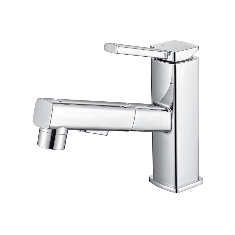 Chrome Polished High Pull Out Basin Faucet Bathroom Sanitary Ware Hot And Cold Faucet Sink