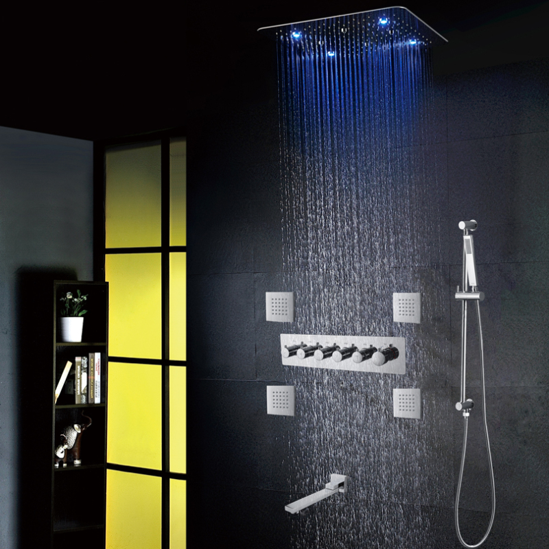 Chrome Polished Thermostatic Shower Mixer 500X500 MM LED Bathroom Faucet Shower Spa With Hydro Jet Shower Head