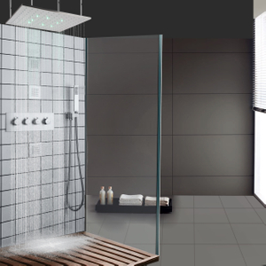 Brushed Nickel 16 Inch LED Thermostatic Adjustable Shower Head Holder Bathroom Faucets