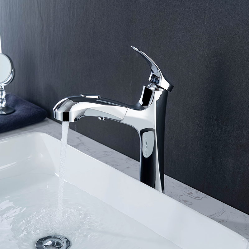 Single Handle Chrome Polished Pull Out Basin Taps Sink Bathroom Easy Mixer Faucet