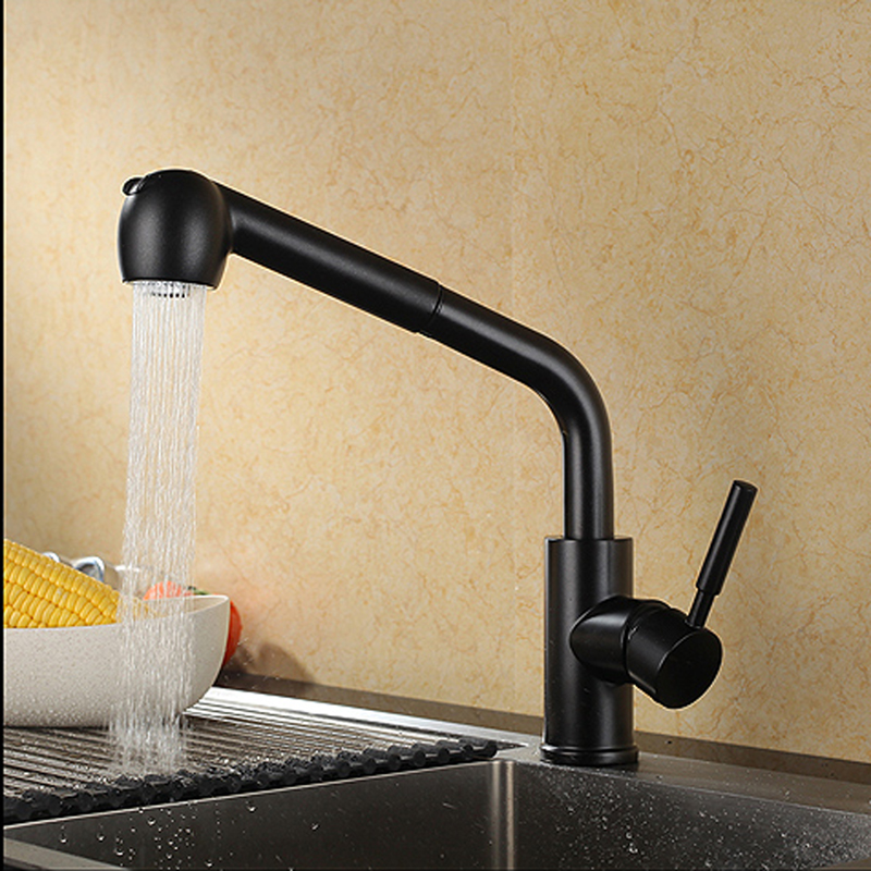 Hot Sales Matte Black Luxury Bifunctional Sink Contemporary Kitchen Taps Pull Out Single Handle