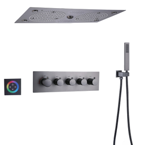 Gun Gray Thermostatic Top Shower Set 620*320mm LED Bathroom With Music Multifunction Shower With Hand-Held Nozzle