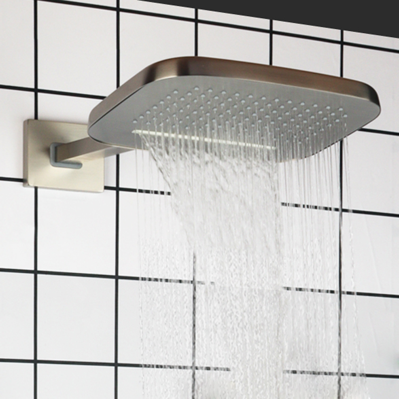 Brushed Nickel 25X20CM Shower Head Bathroom Wall Mount Bifunctional Rainfall Waterfall Shower