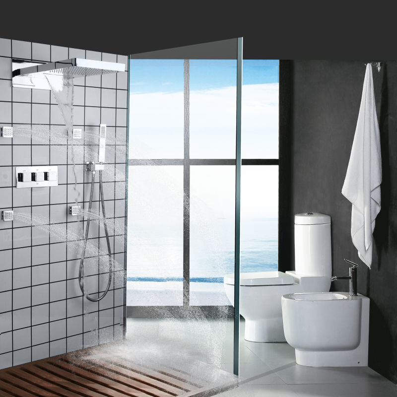 Cold And Hot Chrome Polished Waterfall Triple Handle Shower Set Bathroom Rainfall Hand Shower Combo