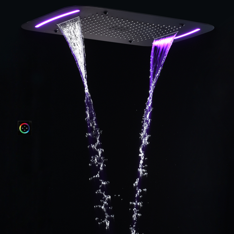 Fashion Matte Black 71X43 CM Bathroom Shower Head With LED Control Panel Multi Function Shower Waterfall