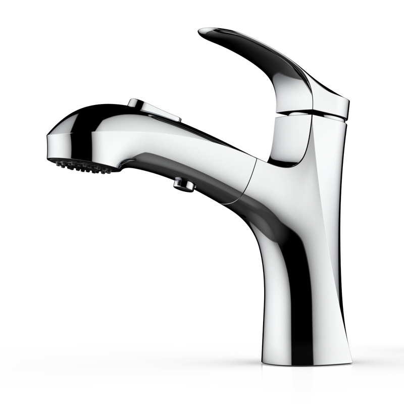 Chrome Polished Basin Faucet Single Handle Bathroom Faucet Full Out Double Water Functions Head Contemporary
