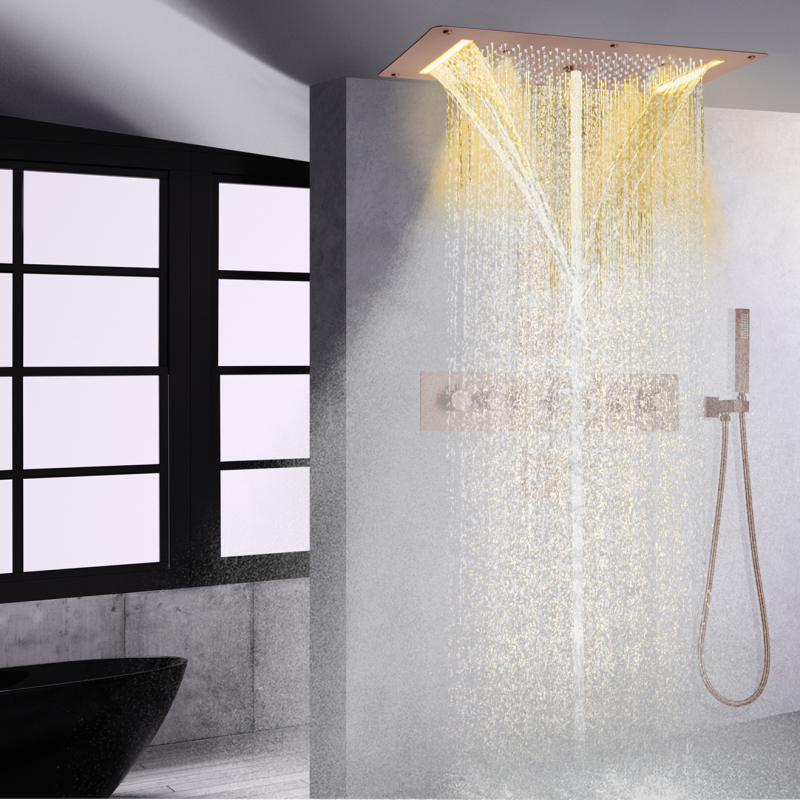 Thermostatic Bathroom Shower Faucet Set 700X380 MM Waterfall Spray Bubble Rain Shower Head With Handheld