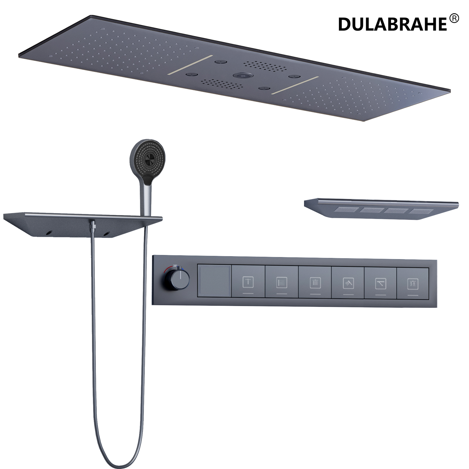 900x300mm Color Led Shower Head Ceiling Mounted Waterfall Rain Mist Thermostat Digital Display Shower Set System