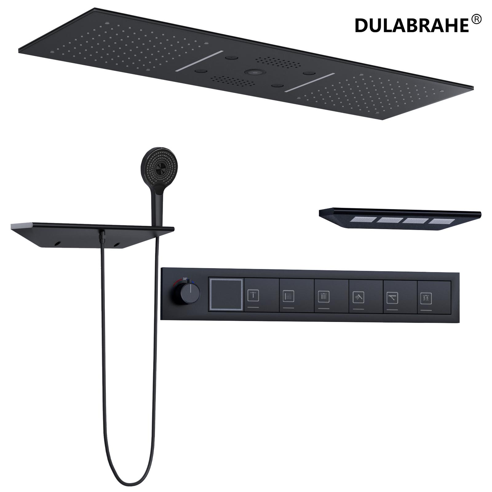 Black Recessed 36*12 Inch Music LED Shower Head Bathroom Constant Temperature Rain Waterfall Shower Head Massage SPA
