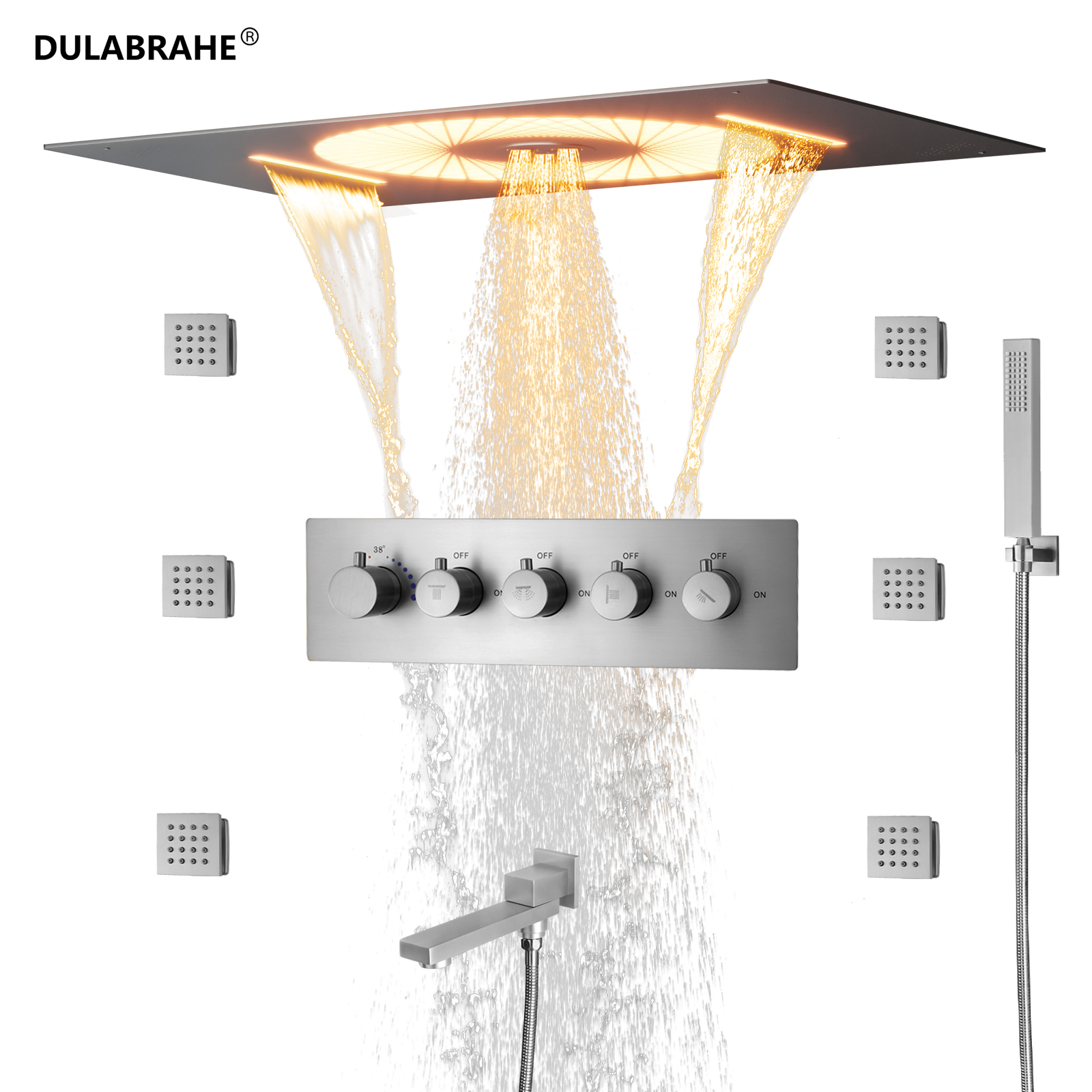 New 600*405mm Rain Waterfall Spray Shower Faucet Bathroom Ceiling LED Music Shower Set items