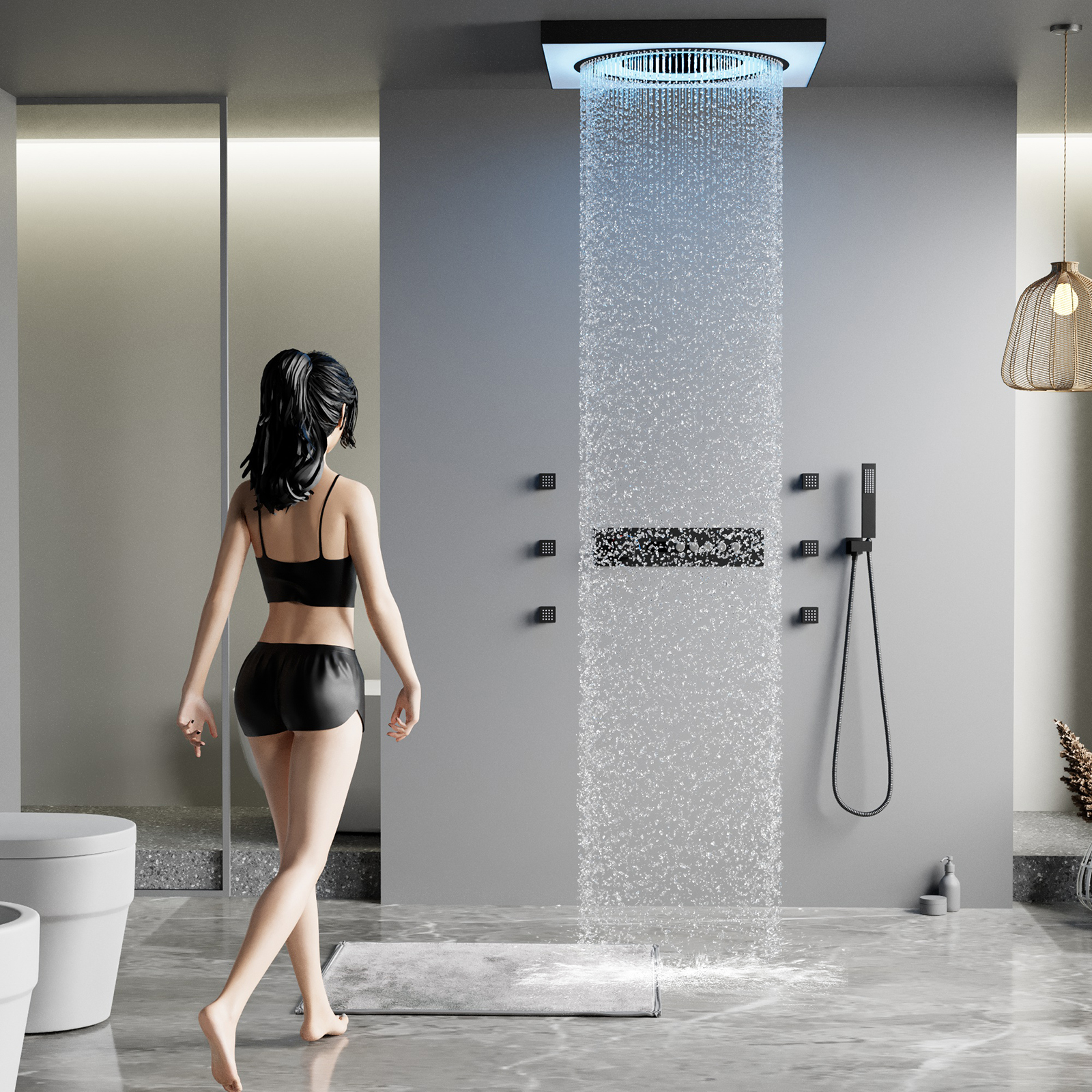 Remote Control LED New Shower Head Music Button Digital Display Rain Shower Head Brass Set