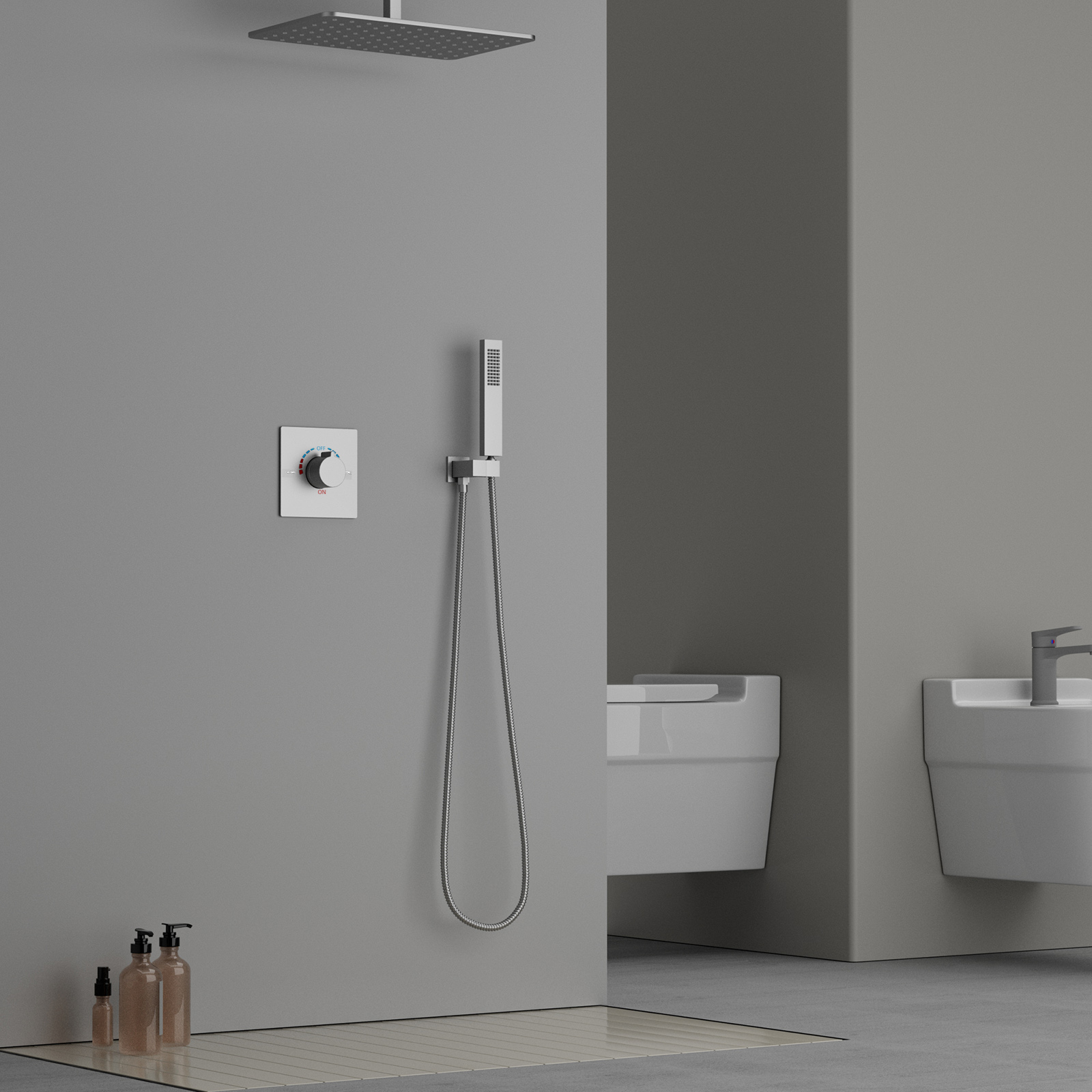 Modern Brushed Rain Shower System Kit Villa Hotel Rain Bathroom Shower Mixer Set