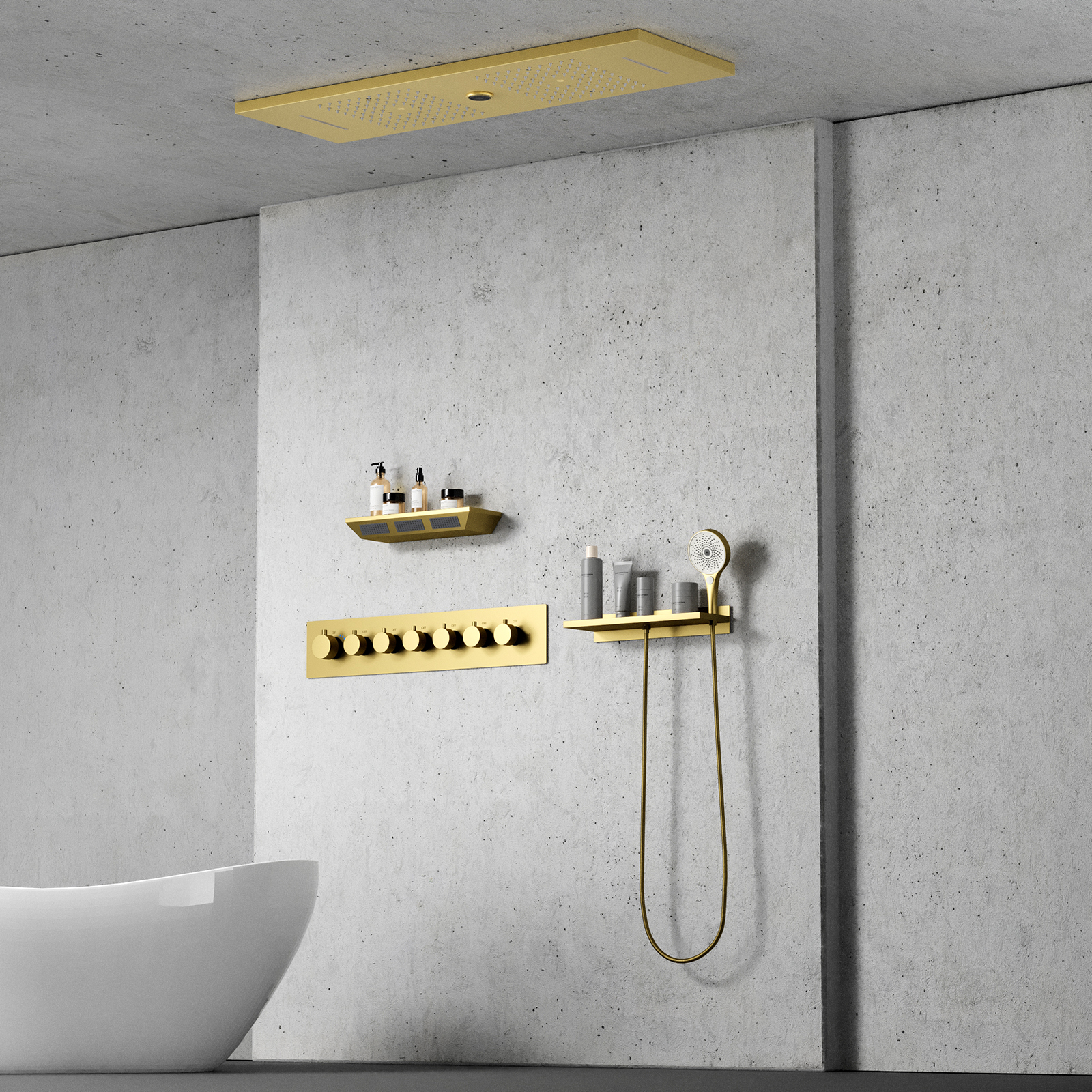 Bathroom Atomized Waterfall Thermostatic Shower Faucet with Shower Body Shower Head And Music Function Rain Shower LED Shower Head