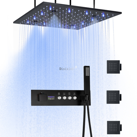 Bathroom LED Constant Temperature Digital Display Massage Rainfall Spray Shower Wall Mounted Faucet Shower System