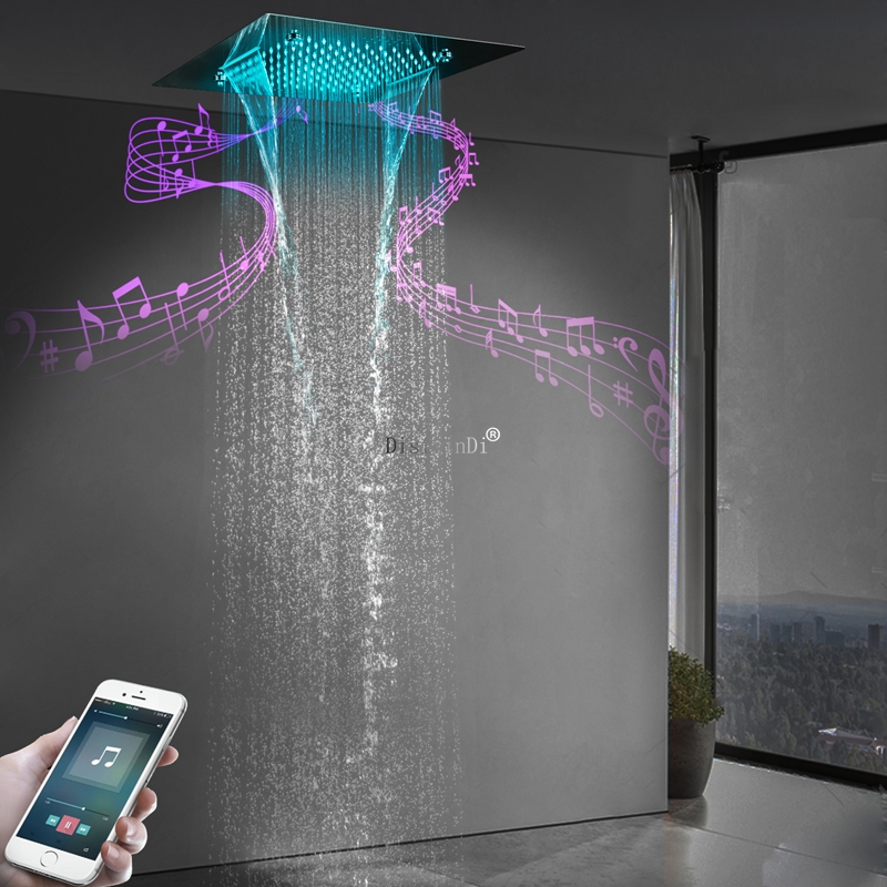 Chrome Polished LED Shower Head with Music Speaker Misty Rain and Waterfall Shower 20 Inch Ceiling Embedded Showerhead