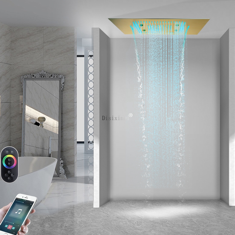 Ceiling Embedded 60*80cm 304 Stainless Steel Shower Head Bathroom 3 Function Shower Music Speaker LED Shower System
