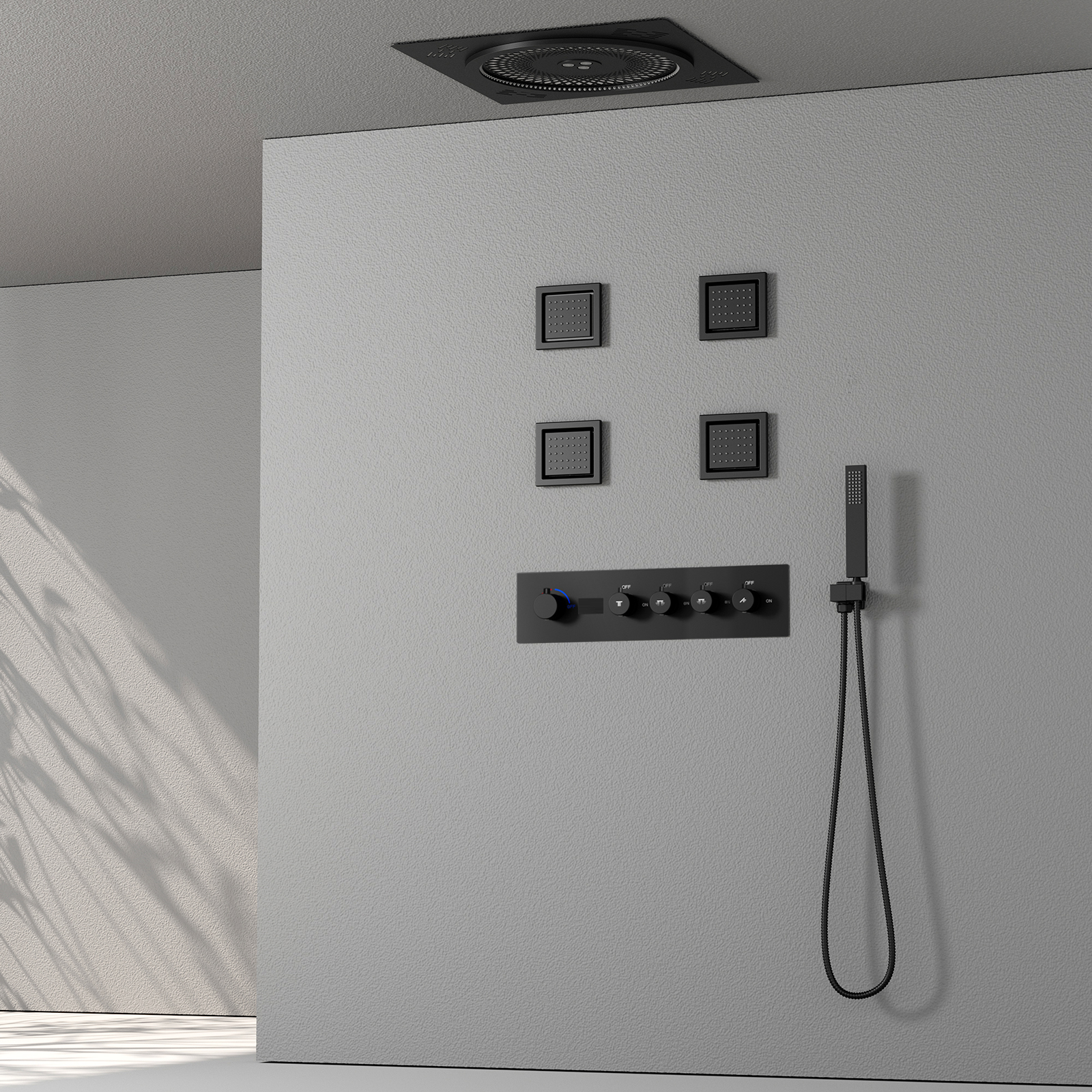 Whole Body Thermostatic Shower System LED Music Rain Shower Shower System Ceiling Mounted Water Bathroom Faucet