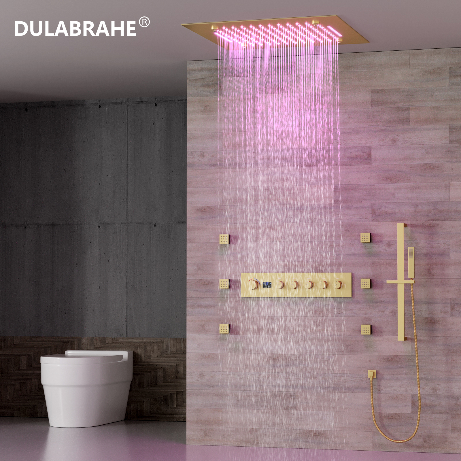 Brushed Gold Hidden Shower Set Wall Mounted Rain Shower Head Luxury Shower Valve Mixer Combo