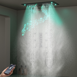 Modern Multifunctional 62x32CM Black Bathroom LED Music Shower Thermostatic Rain Shower Smart Shower Set