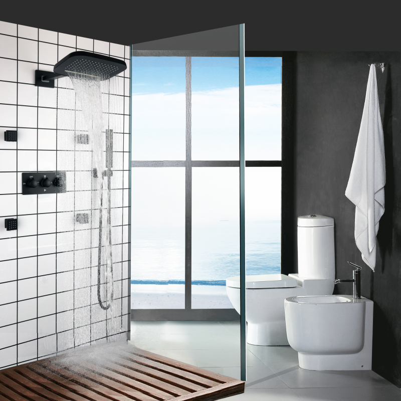 Luxurious Easy Matte Black Shower Mixer Bathroom Cold And Hot Waterfall Rainfall System With Hand Shower