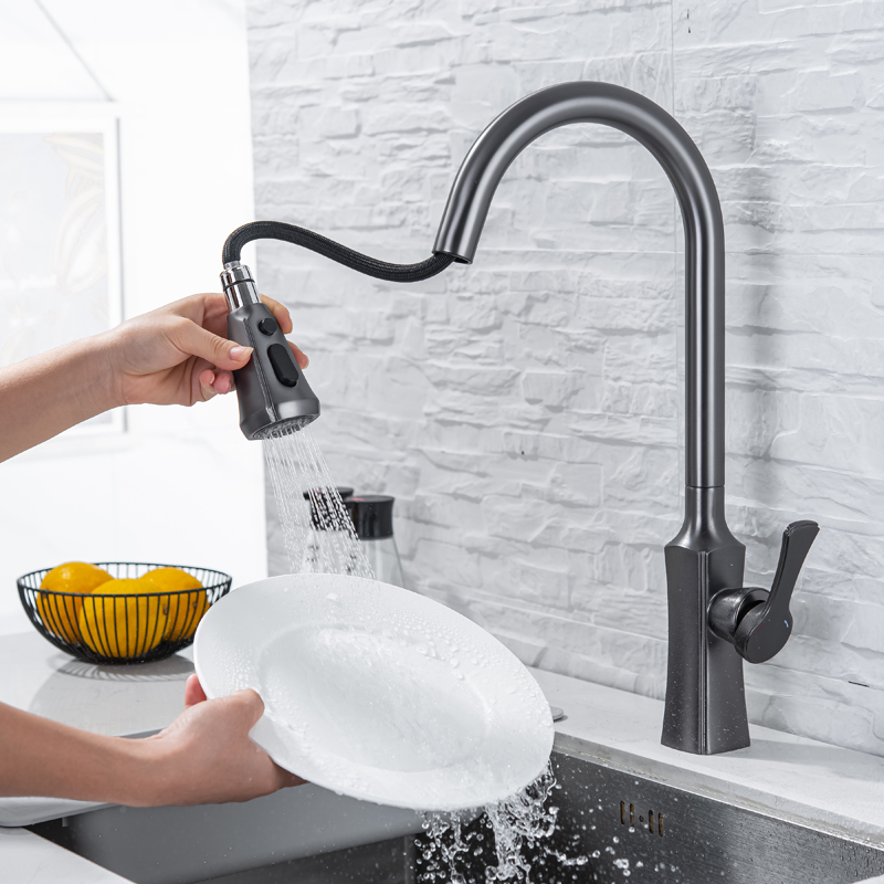 Hot Sales Gun Gray Contemporary Luxury Sink Multifunctional Kitchen Mixer Single Handle